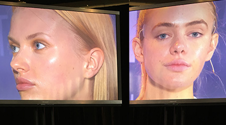 Magnified: Live screens showed close ups of Elodie (left), & Phoebe's (right) transformation